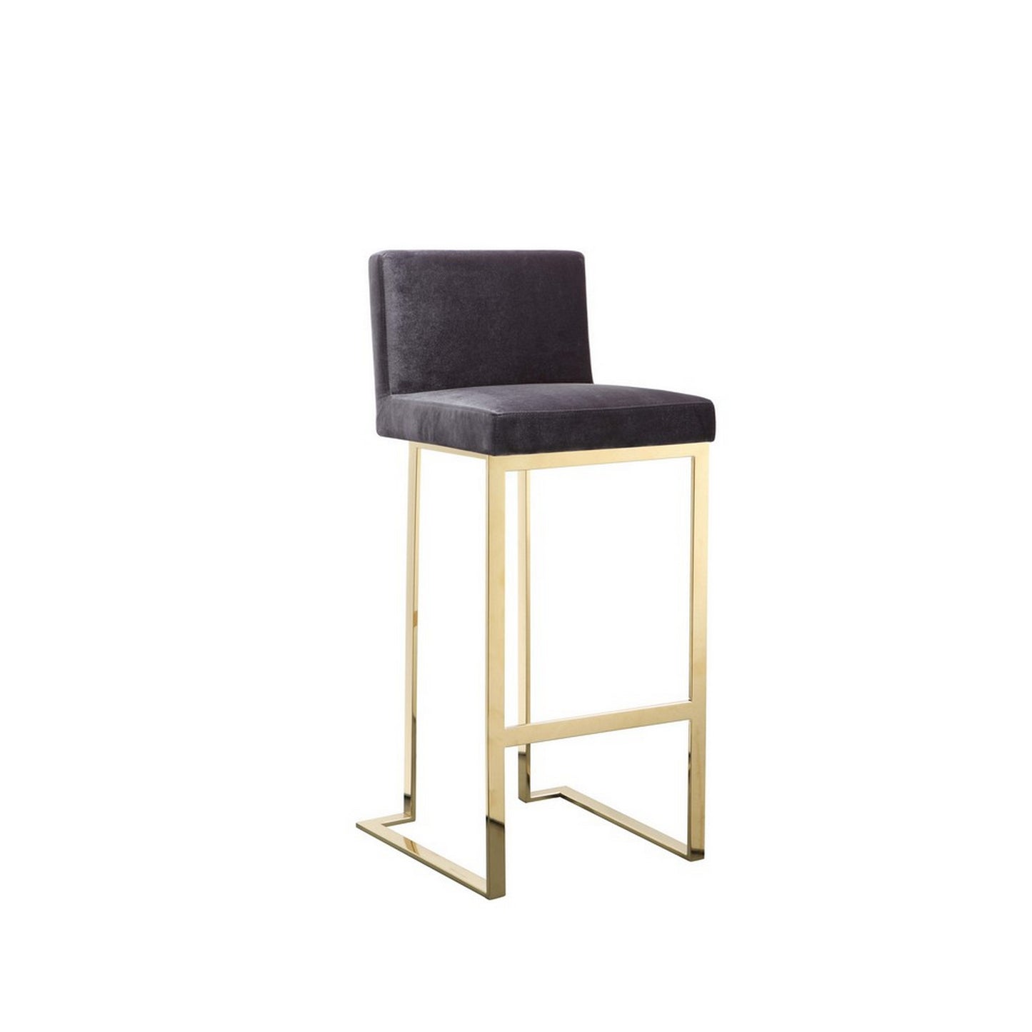 Boly 30 Inch Barstool Chair, Cushioned Gray Velvet, Gold Cantilever Base
 By Casagear Home