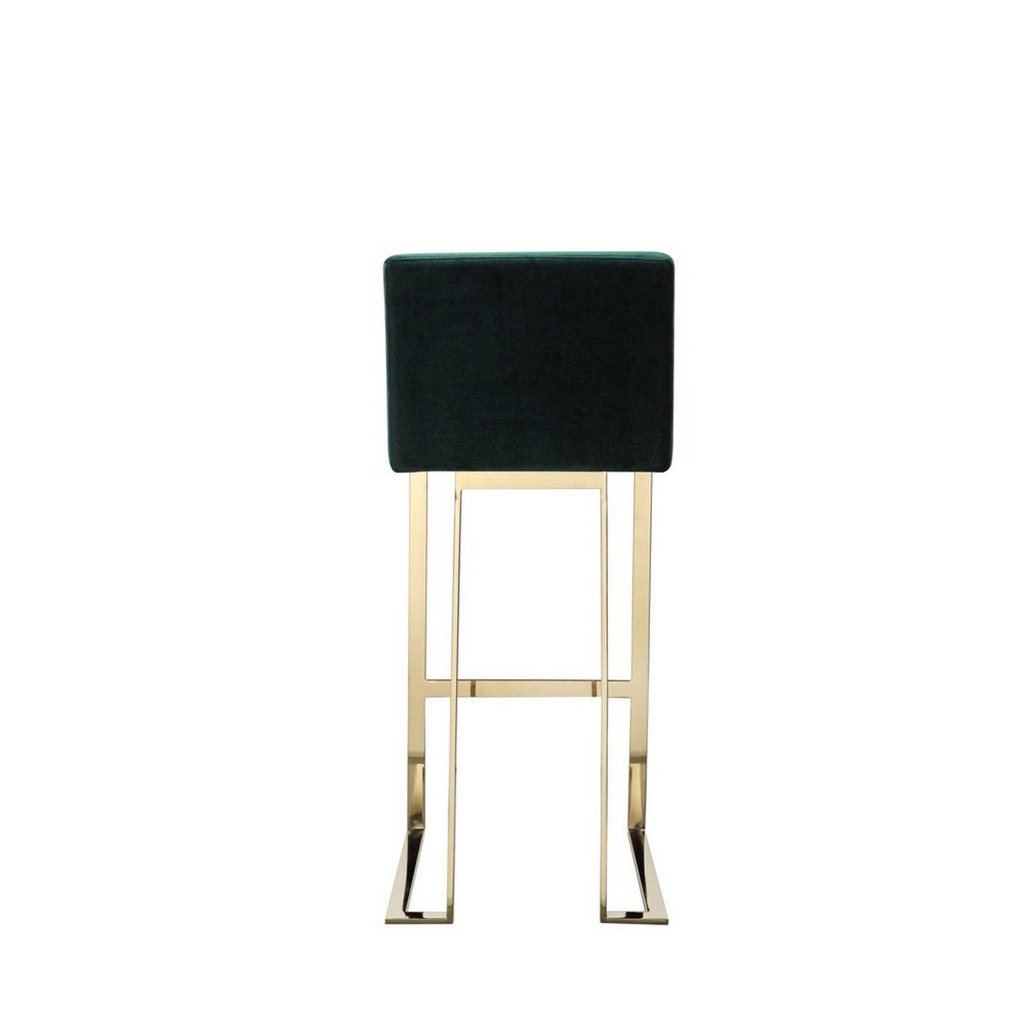 Boly 30 Inch Barstool Chair, Cushioned Green Velvet, Gold Cantilever Base
 By Casagear Home