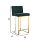 Boly 30 Inch Barstool Chair Cushioned Green Velvet Gold Cantilever Base By Casagear Home BM313376