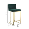 Boly 30 Inch Barstool Chair, Cushioned Green Velvet, Gold Cantilever Base
 By Casagear Home