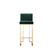 Boly 30 Inch Barstool Chair, Cushioned Green Velvet, Gold Cantilever Base
 By Casagear Home