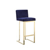 Boly 30 Inch Barstool Chair, Cushioned Blue Velvet, Gold Cantilever Base
 By Casagear Home