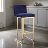 Boly 30 Inch Barstool Chair, Cushioned Blue Velvet, Gold Cantilever Base
 By Casagear Home