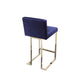 Boly 26 Inch Counter Stool Chair, Cushioned Blue Velvet, Gold Cantilever By Casagear Home