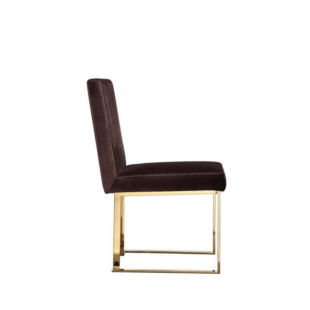 Boly 24 Inch Side Dining Chair Set of 2 Brown Velvet Gold Cantilever By Casagear Home BM313382