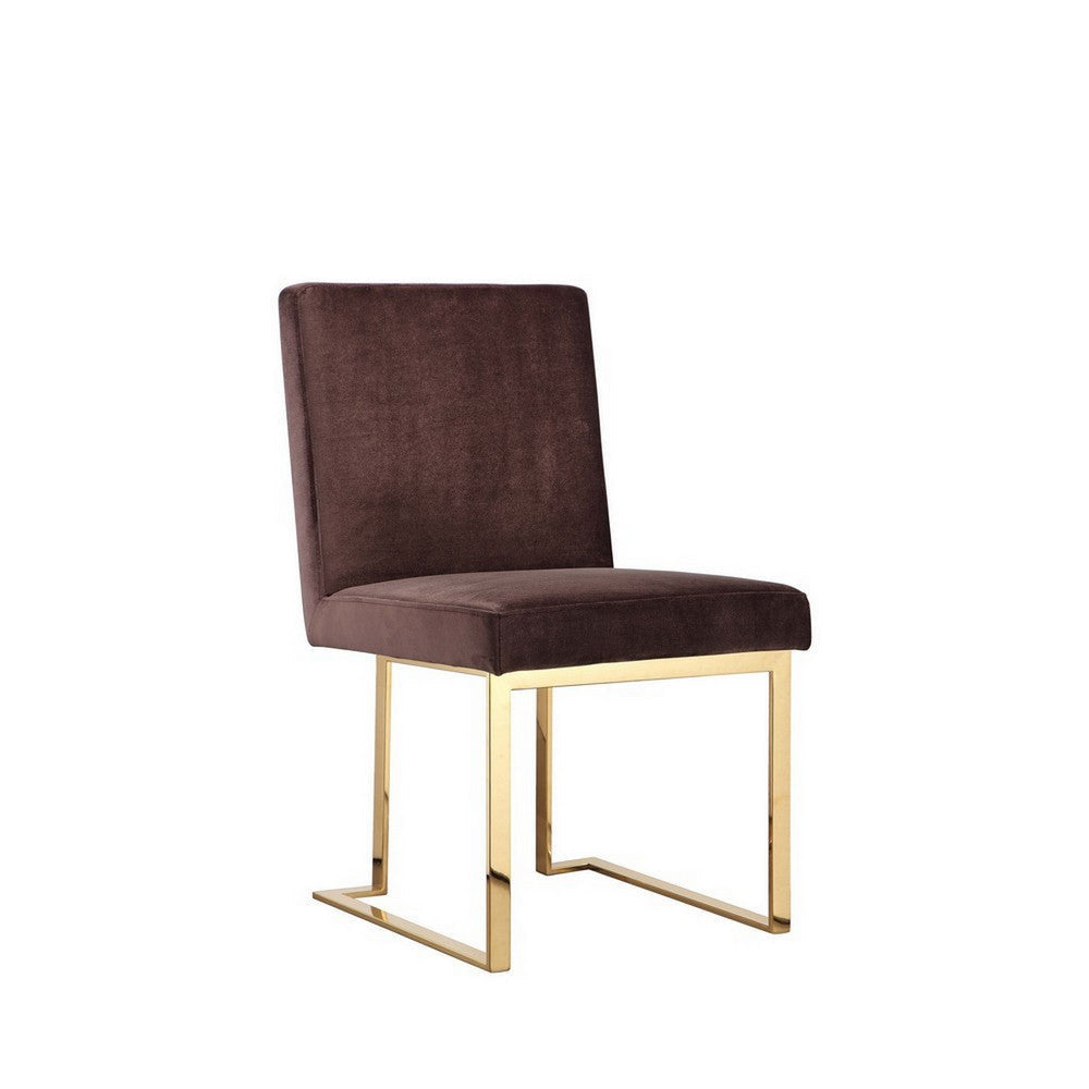 Boly 24 Inch Side Dining Chair Set of 2 Brown Velvet Gold Cantilever By Casagear Home BM313382