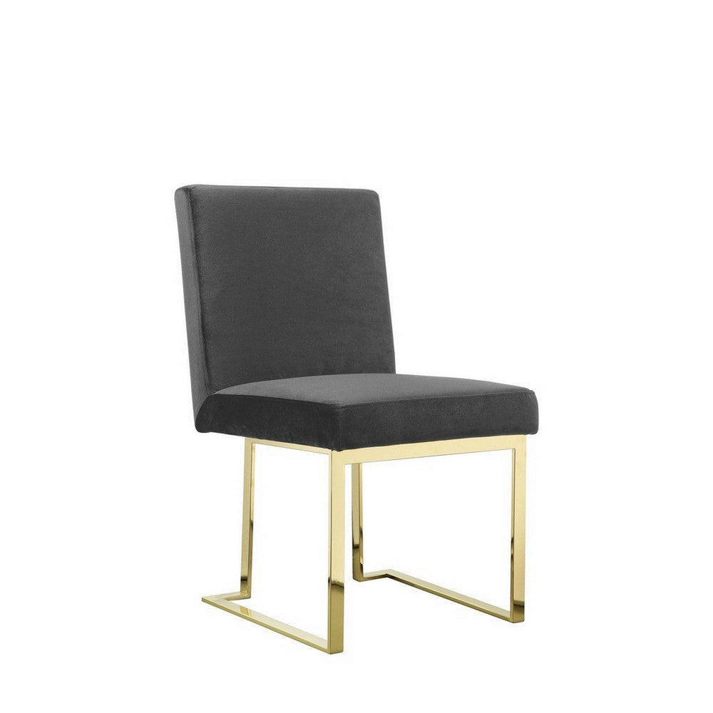 Boly 24 Inch Side Dining Chair Set of 2 Gray Velvet Gold Cantilever By Casagear Home BM313385