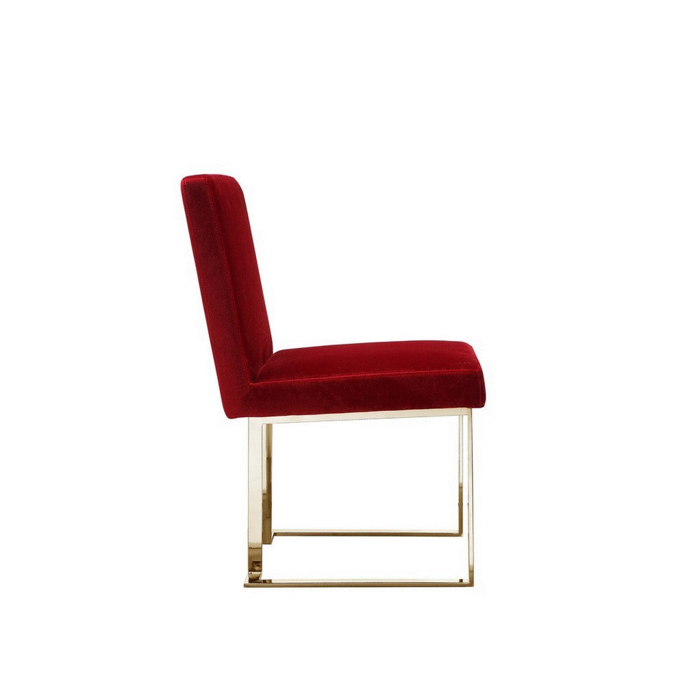 Boly 24 Inch Side Dining Chair Set of 2, Red Velvet, Gold Cantilever By Casagear Home