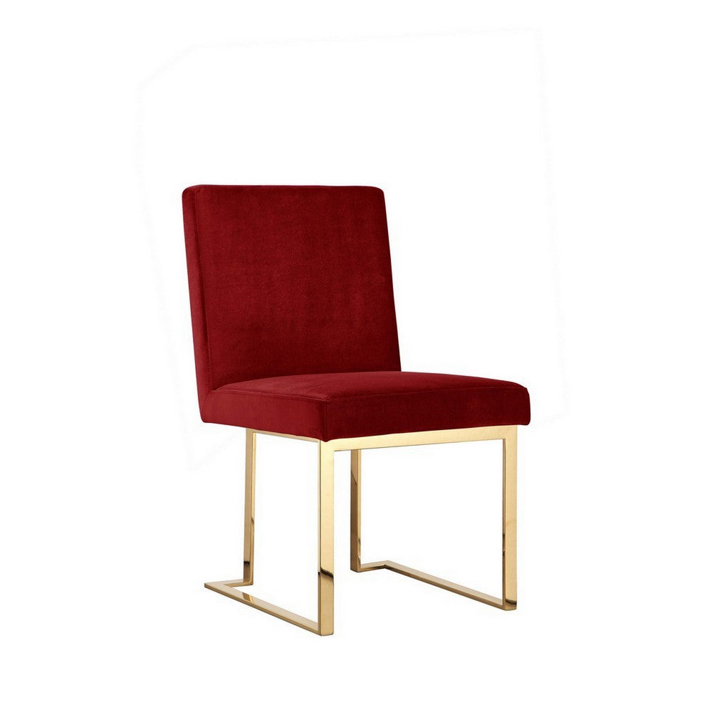 Boly 24 Inch Side Dining Chair Set of 2, Red Velvet, Gold Cantilever By Casagear Home