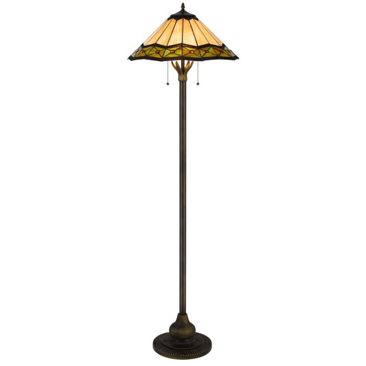 Dio 62 Inch Floor Lamp, Colorful Tiffany Style Stained Glass, Bronze Resin By Casagear Home