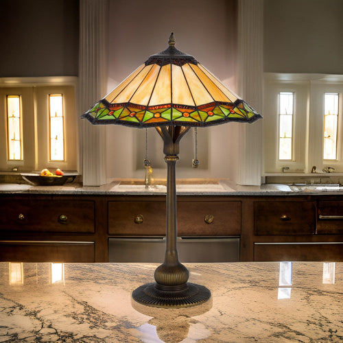 Dio 62 Inch Table Lamp, Colorful Tiffany Style Stained Glass, Bronze Resin By Casagear Home