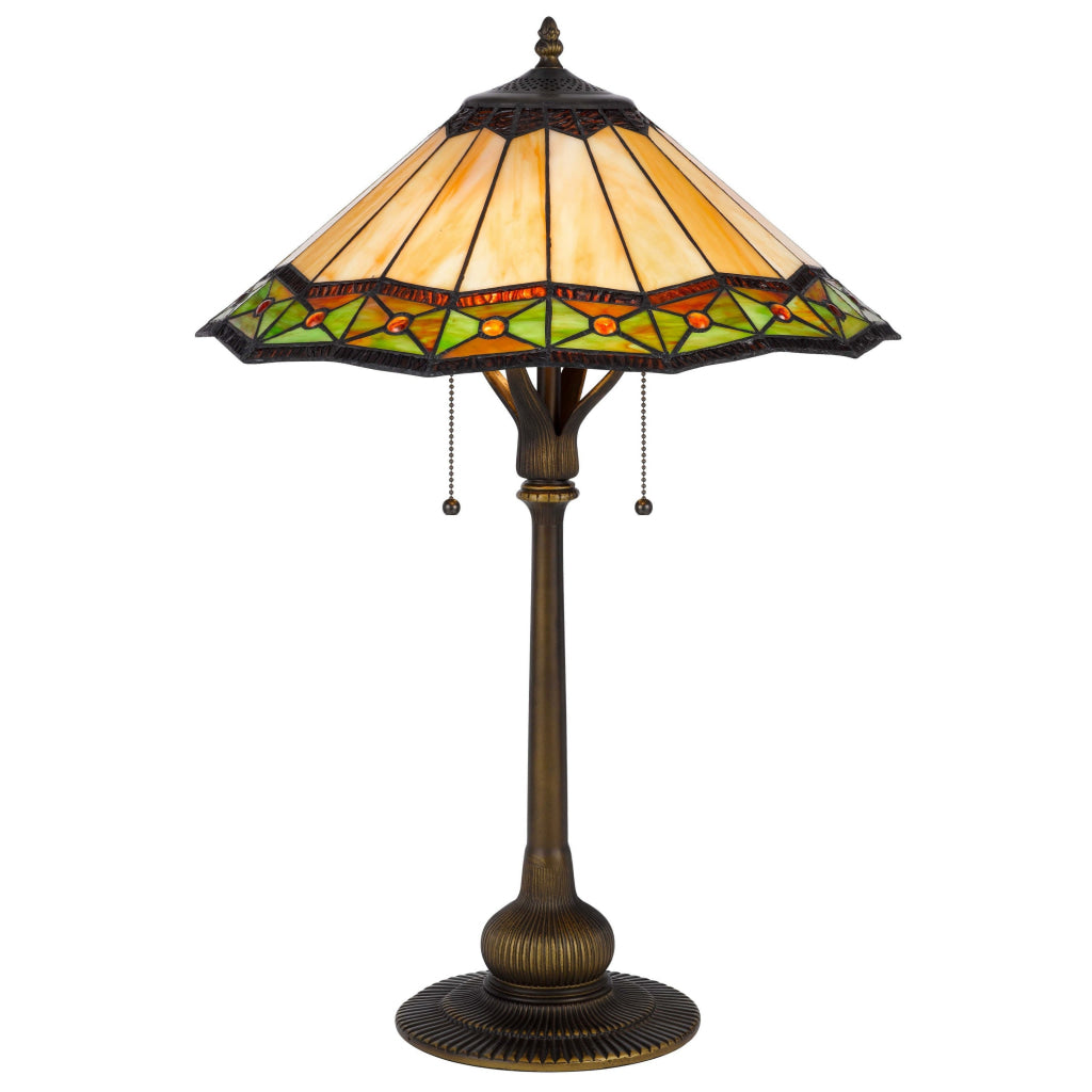 Dio 62 Inch Table Lamp, Colorful Tiffany Style Stained Glass, Bronze Resin By Casagear Home