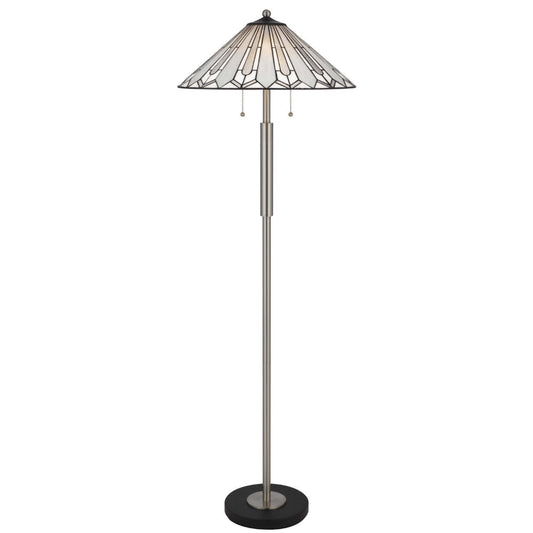 Kio 61 Inch Floor Lamp, Modern Tiffany Style Stained Glass, Silver Metal By Casagear Home