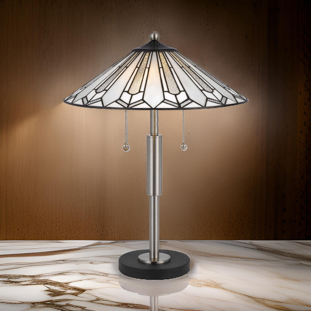 Kio 23 Inch Table Lamp, Modern Tiffany Style Stained Glass, Silver Metal