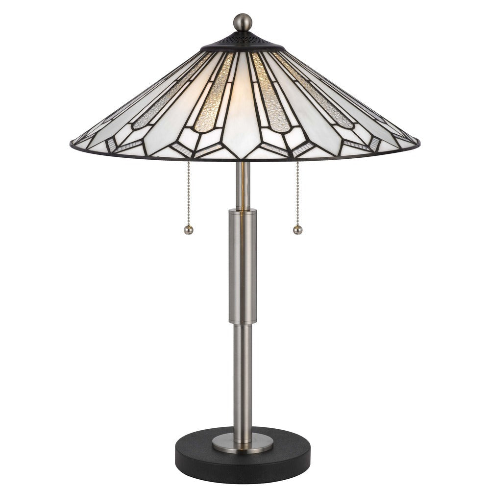 Kio 23 Inch Table Lamp Modern Tiffany Style Stained Glass Silver Metal BM313392