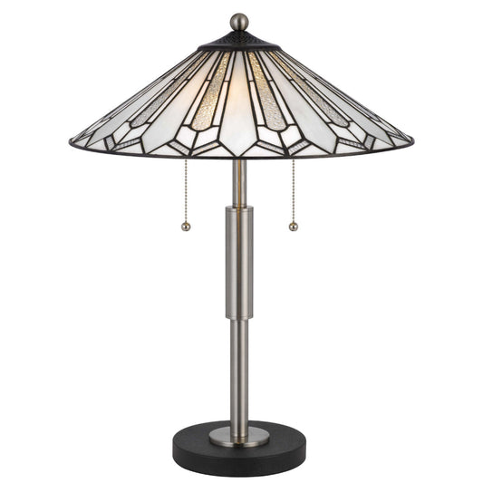 Kio 23 Inch Table Lamp, Modern Tiffany Style Stained Glass, Silver Metal By Casagear Home