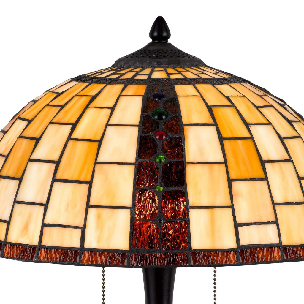 24 Inch Table Lamp Tiffany Style Stained Glass Pull Chain Black Resin By Casagear Home BM313393