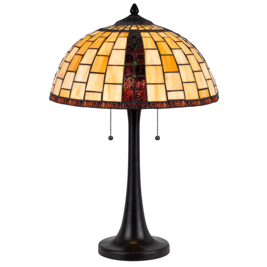 24 Inch Table Lamp Tiffany Style Stained Glass Pull Chain Black Resin By Casagear Home BM313393