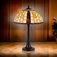 24 Inch Table Lamp, Tiffany Style Stained Glass, Pull Chain, Black Resin By Casagear Home