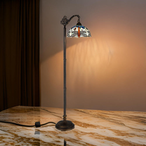 62 Inch Floor Lamp, Down Arc Shade Tiffany Style Stained Glass, Bronze By Casagear Home