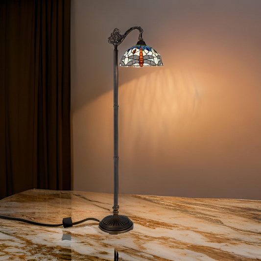 62 Inch Floor Lamp, Down Arc Shade Tiffany Style Stained Glass, Bronze By Casagear Home
