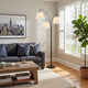 84 Inch Floor Lamp, 3 Tree Style White Drum Shades, Black Metal Finish By Casagear Home