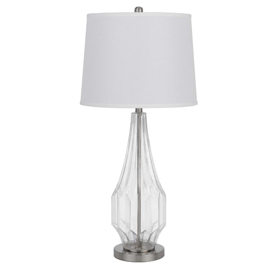 34 Inch Table Lamp Set of 2, White Drum Shade, Glass, Round Metal Base By Casagear Home