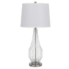 34 Inch Table Lamp Set of 2, White Drum Shade, Glass, Round Metal Base By Casagear Home