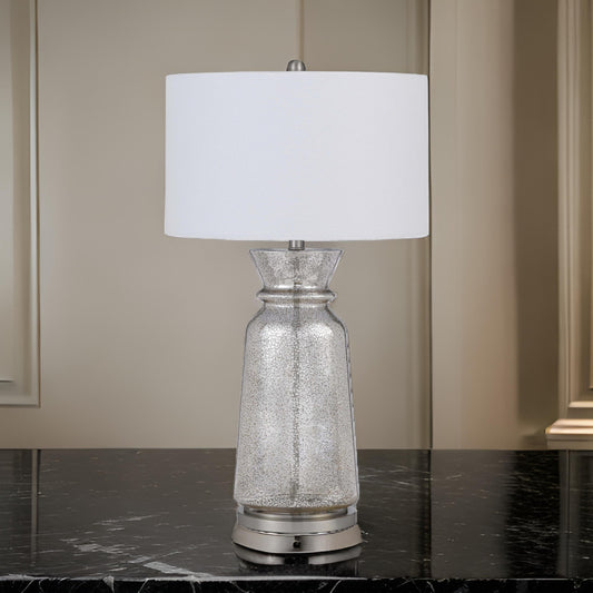 34 Inch Table Lamp Set of 2, White Shade, Glass Vase Shape and Metal Base By Casagear Home