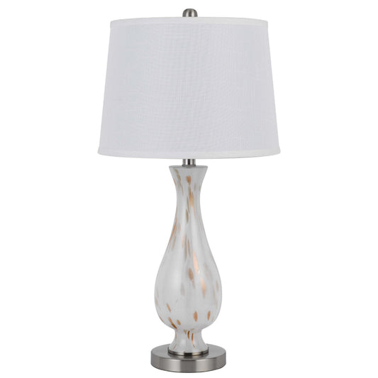 28 Inch Table Lamp Set of 2, White Shade, Elegant Curved Glass, Metal Base By Casagear Home