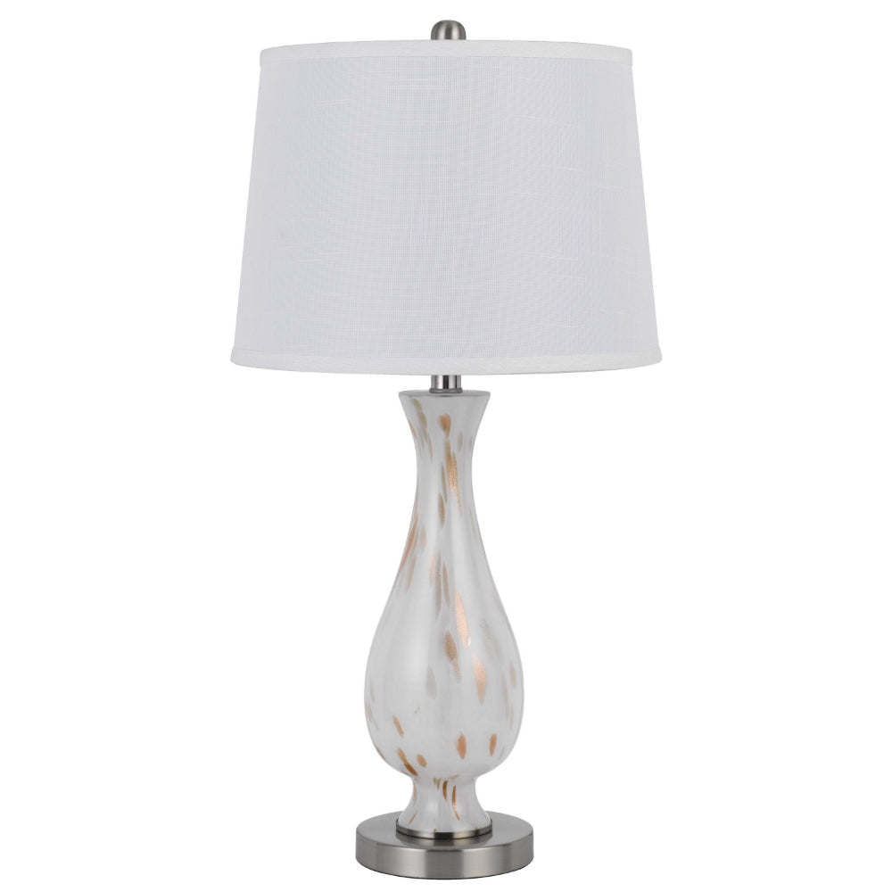 28 Inch Table Lamp Set of 2, White Shade, Elegant Curved Glass, Metal Base By Casagear Home