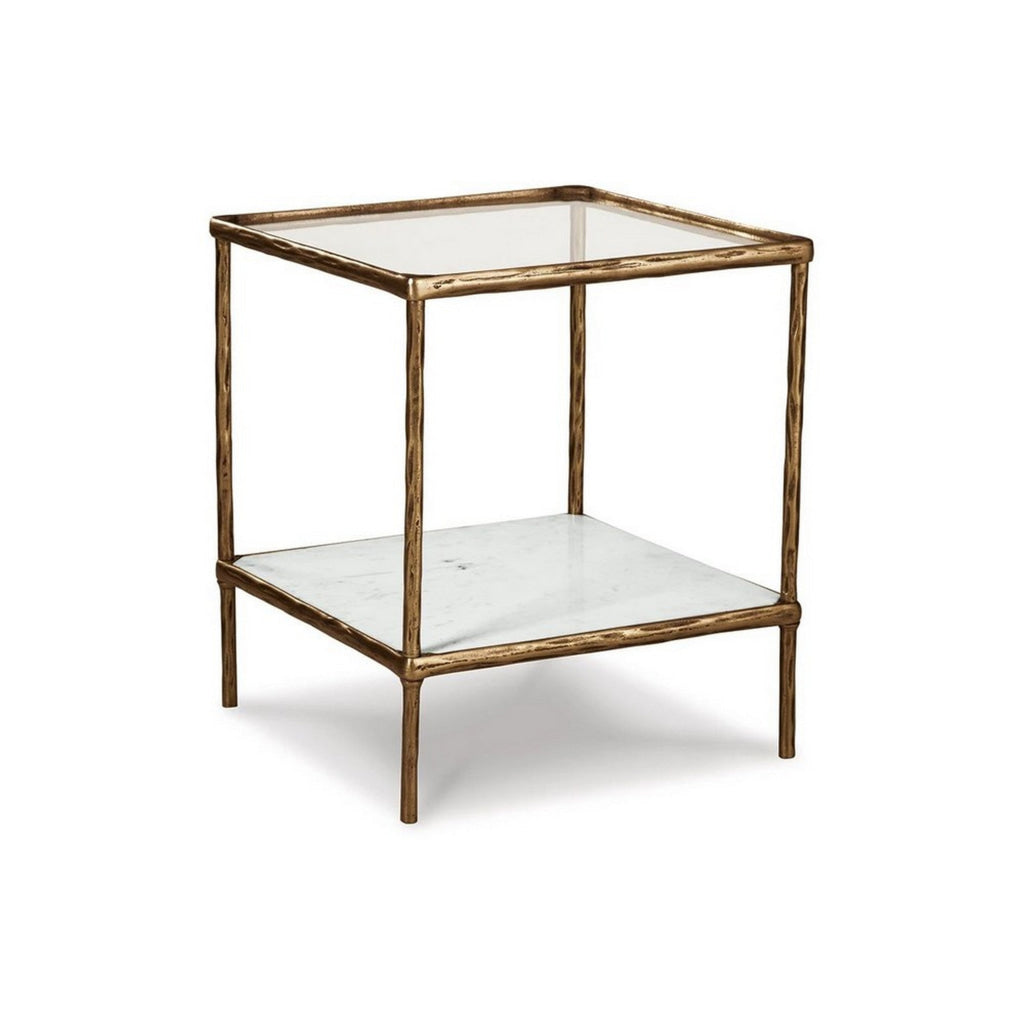 Dalie 25 Inch Accent Table Square Glass Tabletop Marble Antique Gold By Casagear Home BM313401