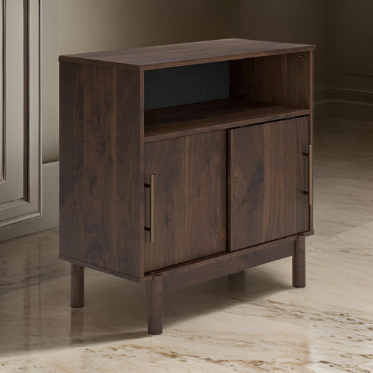 Calso 32 Inch Accent Sideboard Cabinet 2 Sliding Doors Brown Walnut Wood By Casagear Home BM313403