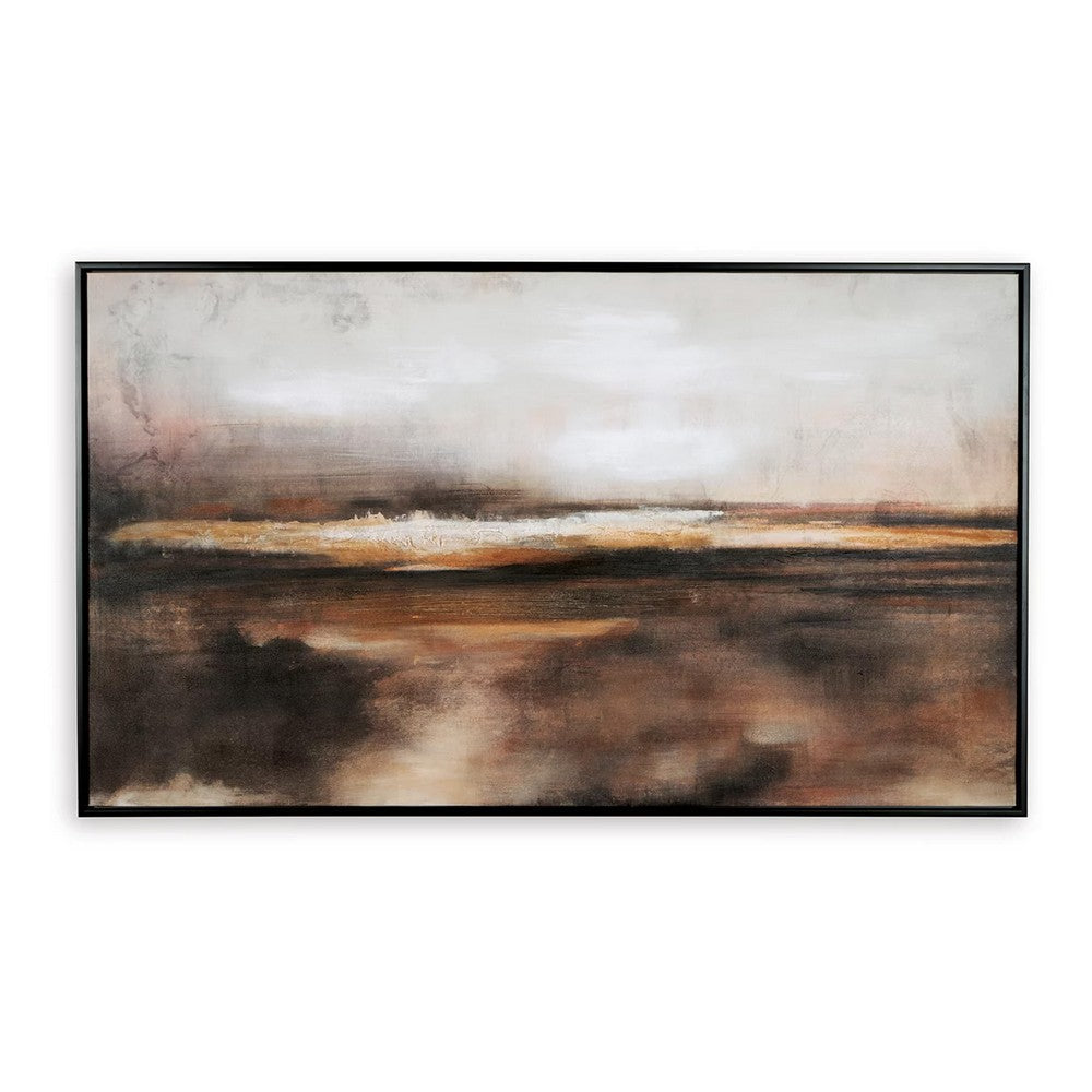 35 x 60 Inch Wall Art Hand Painted Abstract Landscape Black Brown Finish By Casagear Home BM313405