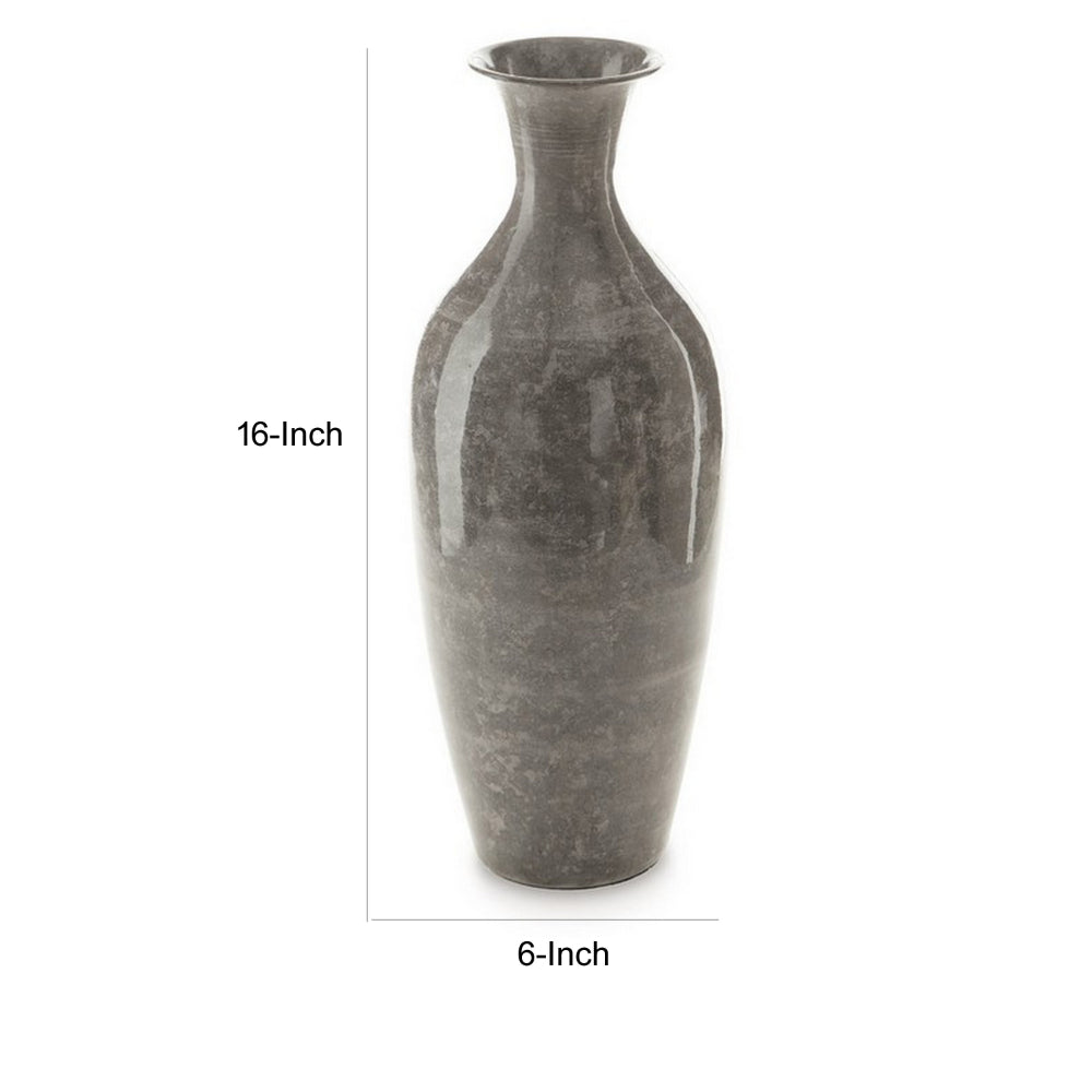 Rock 16 Inch Vintage Flower Vase, Home Decor, Antique Gray Metal Finish By Casagear Home