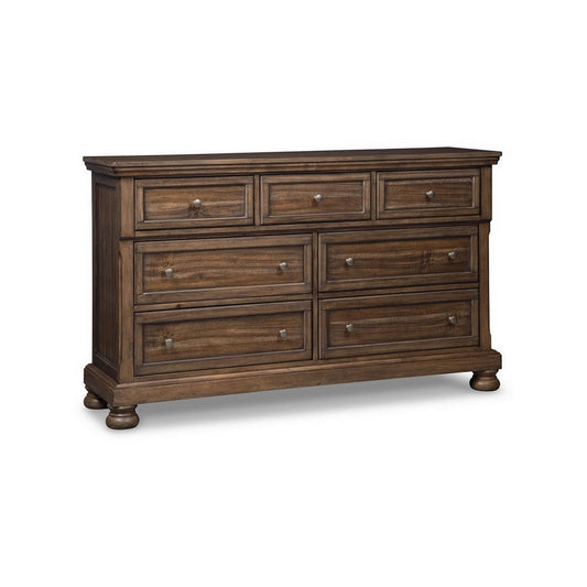 Flynt 65 Inch Wide Dresser, 7 Gliding Drawers with Knobs, Brown Wood Veneer By Casagear Home