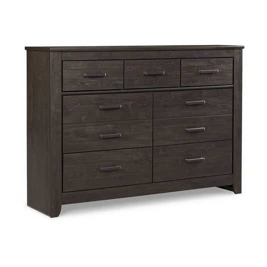 Brin 61 Inch Wide Dresser, 7 Drawers with Pewter Bar Handles, Gray Oak Wood By Casagear Home