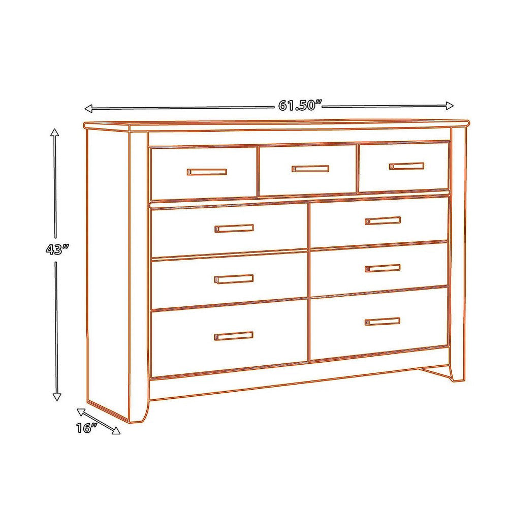 Brin 61 Inch Wide Dresser 7 Drawers with Pewter Bar Handles Gray Oak Wood By Casagear Home BM313410