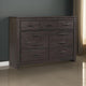 Brin 61 Inch Wide Dresser 7 Drawers with Pewter Bar Handles Gray Oak Wood By Casagear Home BM313410