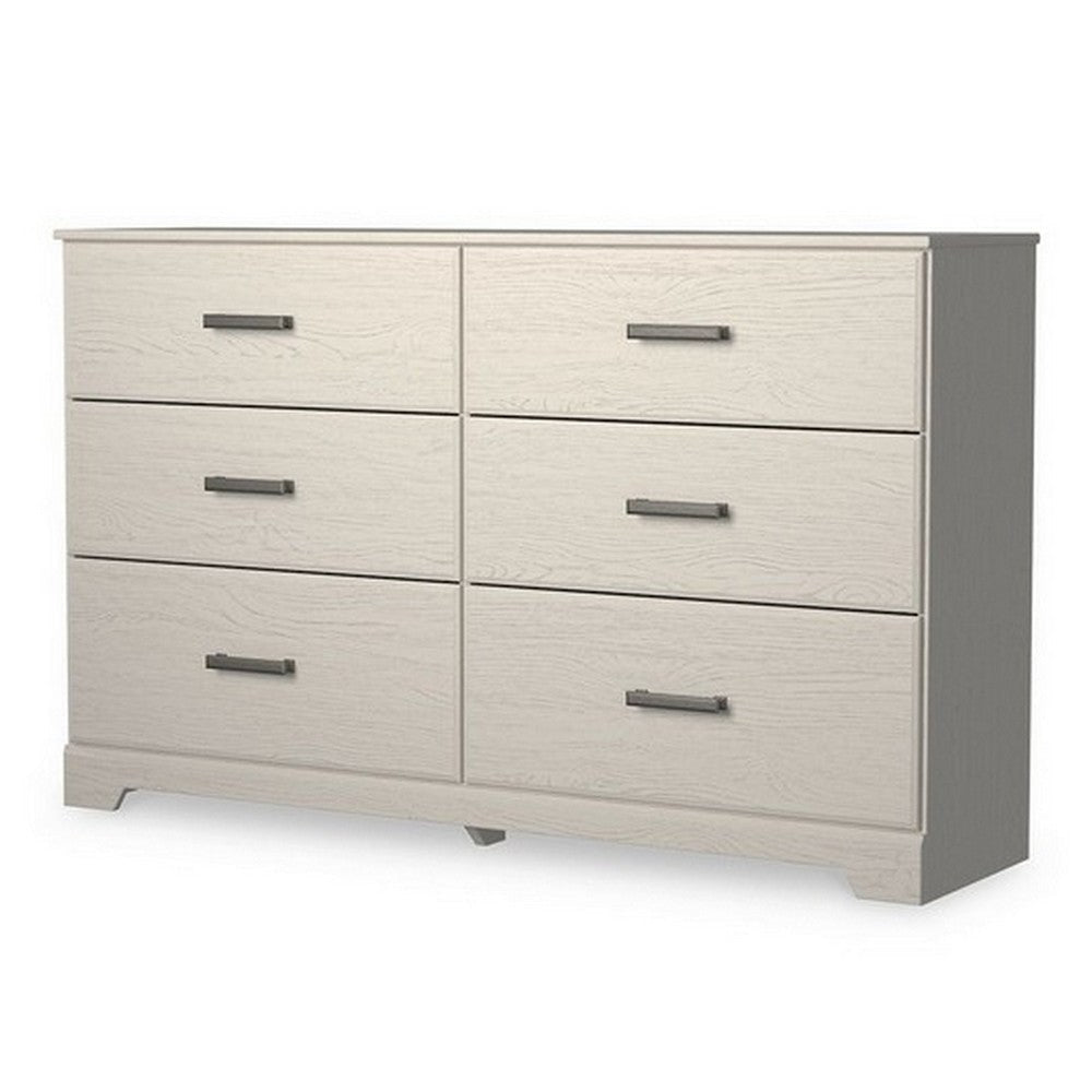 Tely 60 Inch Wide Dresser 6 Drawers with Pewter Handles White Wood By Casagear Home BM313411