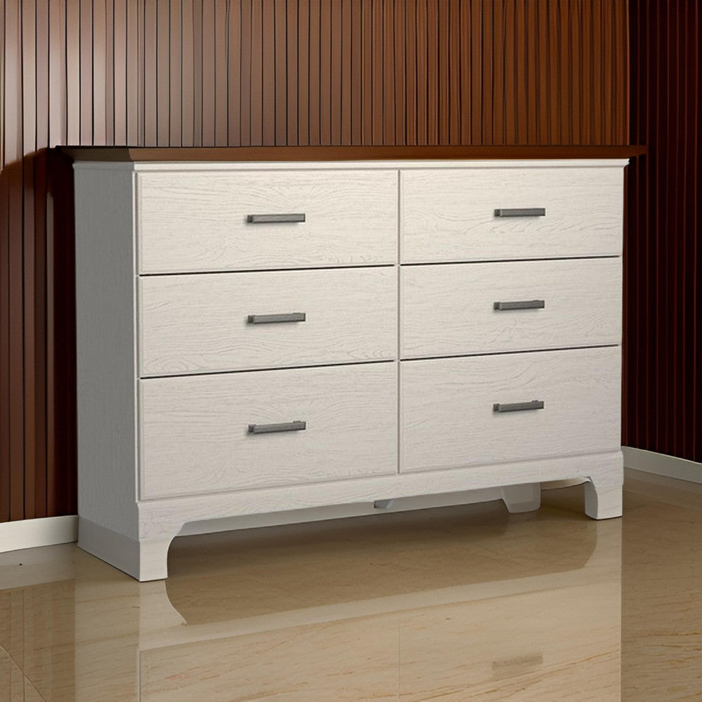 Tely 60 Inch Wide Dresser 6 Drawers with Pewter Handles White Wood By Casagear Home BM313411