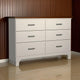 Tely 60 Inch Wide Dresser 6 Drawers with Pewter Handles White Wood By Casagear Home BM313411