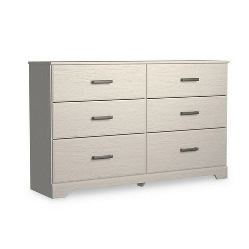 Ashley Tely 60" Wide Dresser, 6 Drawers, Pewter Handles, White Wood
