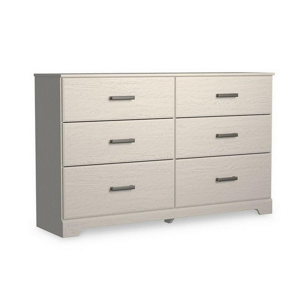 Ashley Tely 60" Wide Dresser, 6 Drawers, Pewter Handles, White Wood