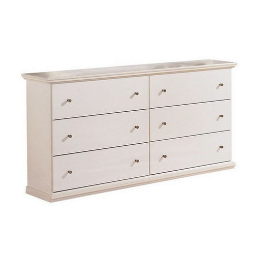 Ashley Vick 63" Wide Dresser, 6 Drawer, Pewter Knobs, White Wood