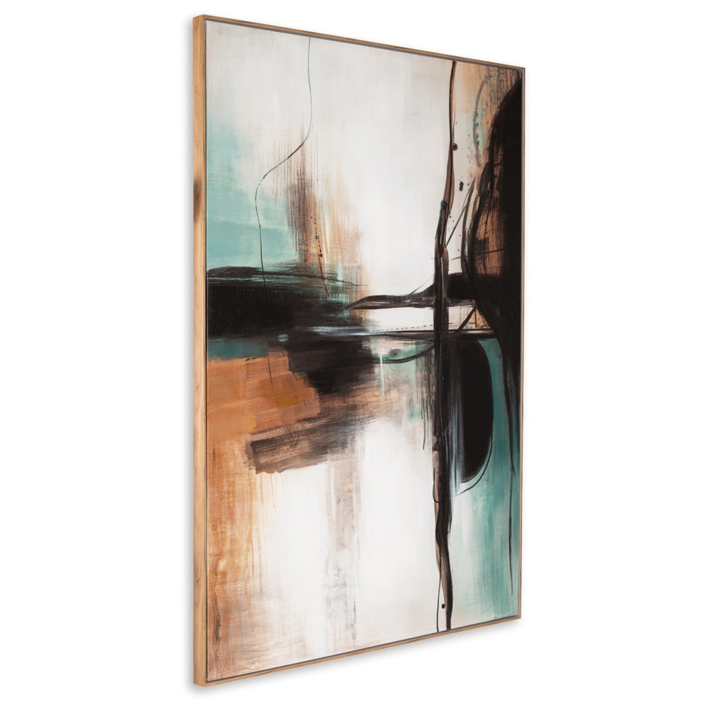 47 x 71 Wall Modern Art Hand Painted Wrapped Canvas Teal Orange Black By Casagear Home BM313413