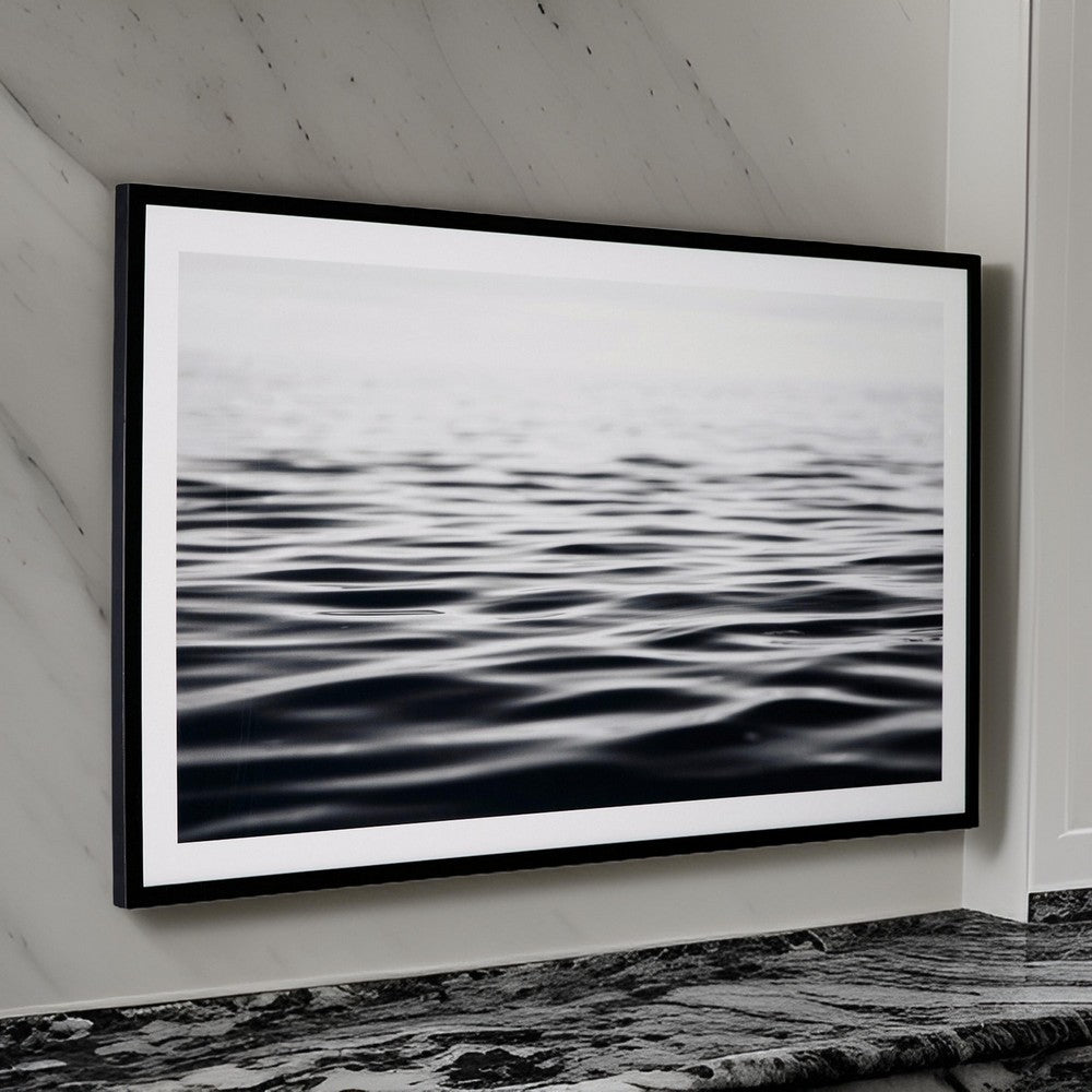 37 x 63 Wall Art Decor, Waterscape, Wrapped Canvas, D Ring, Black, White  By Casagear Home