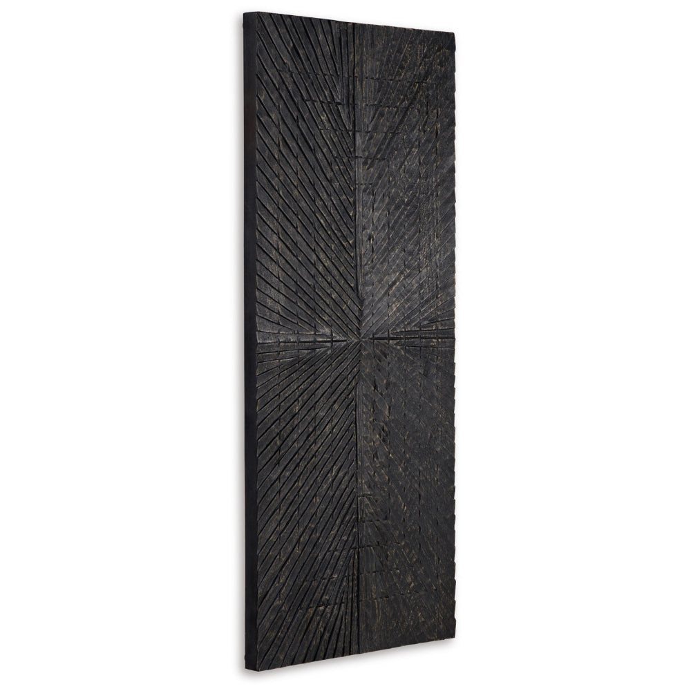 Ernest 20 x 48 Wall Decor, Carved Sunburst Design, Wood Panel, Black Finish By Casagear Home