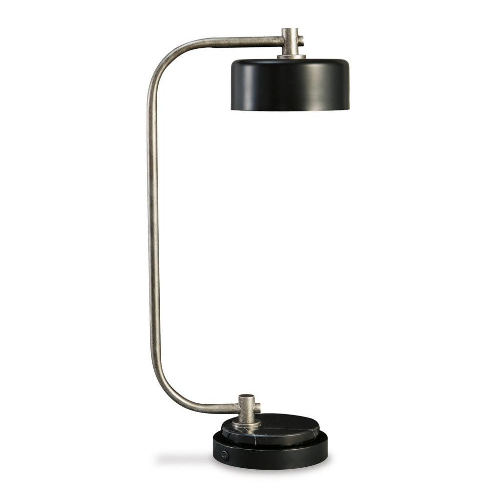 Mary 25 Inch Desk Lamp USB Port and Switch Marble Silver and Black Metal By Casagear Home BM313420