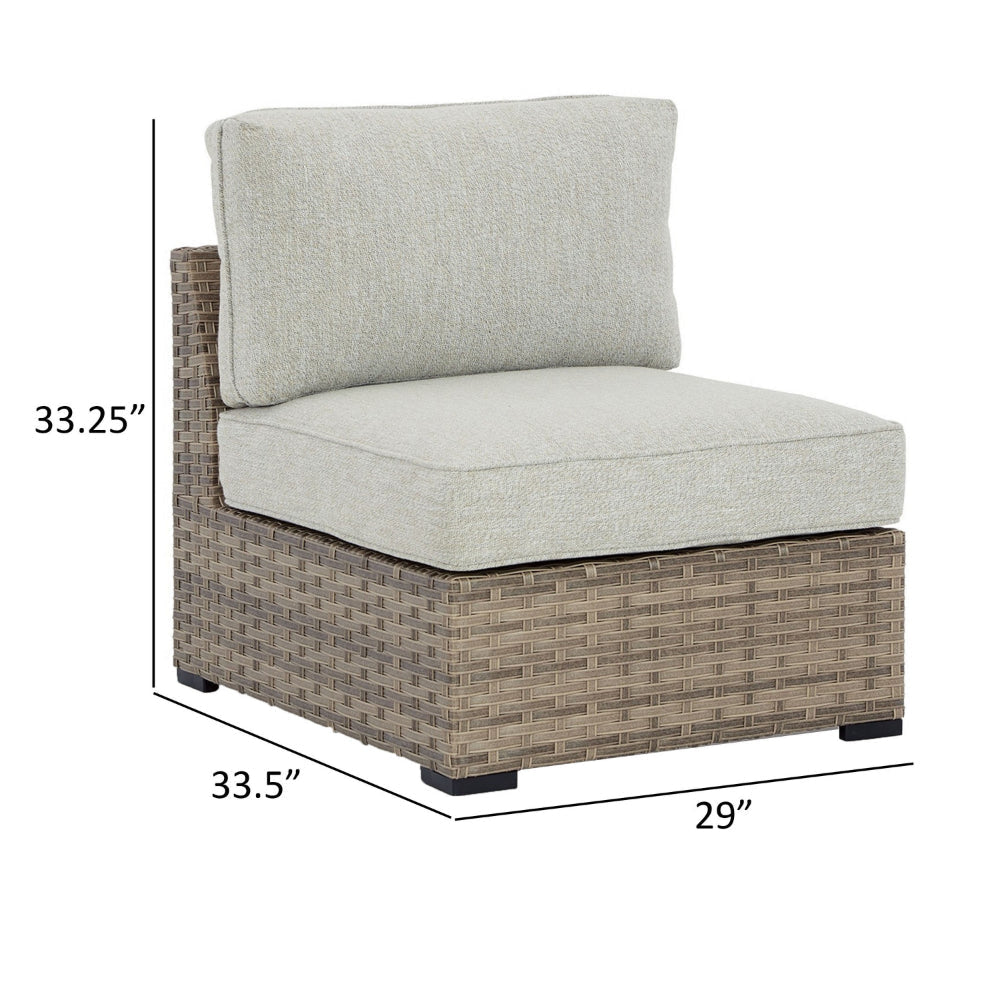 Walter 34 Inch Outdoor Armless Chair Set of 2, Wicker, Beige Fabric Cushion By Casagear Home